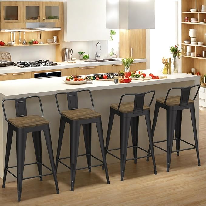 Black Bar Stools Set of 4, Metal Bar Stools by Vinahomar