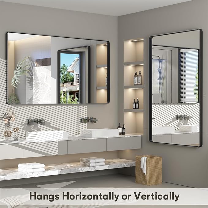 48x36 Inch Black Framed Bathroom Mirror - Image 5
