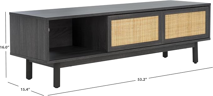 SAFAVIEH Aino TV Stand for up to 60" Flatscreen – Distressed Black, 2 Sliding - Image 2