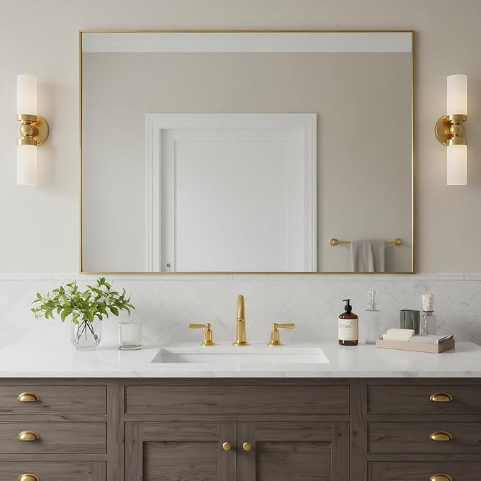 30x40 Inch Brass Bathroom Mirror - Image 3