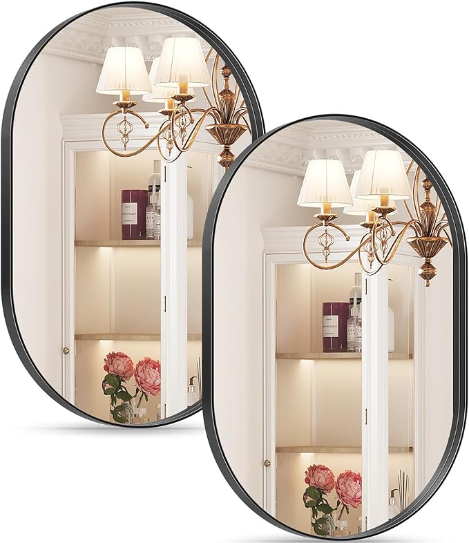 2 Pack Black Oval Mirror, Modern Vanity Pair Mirror by Wiserset