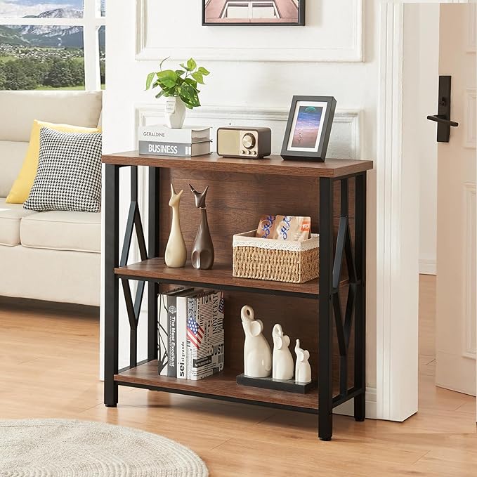 HOMISSUE Bookshelf, 3-Tier Rustic Small Bookshelf, Industrial Shelf Bookcase - Image 3