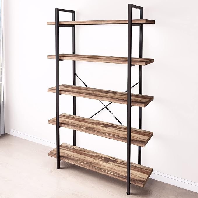 45MinST 5-Tier Vintage Industrial Style Bookcase/Metal and Wood Bookshelf by 45MinST