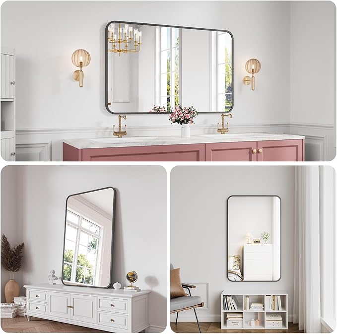 Bathroom Mirror, 30X48 Inch Black Metal Framed Mirror - Image 3