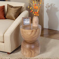 Small Wooden Side Table, 15.75" H Hand Carved Rustic Tree Stump End Table by Athaliah