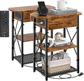 Narrow Side Table with Charging Station, End Tables Set of 2 by Livofloral