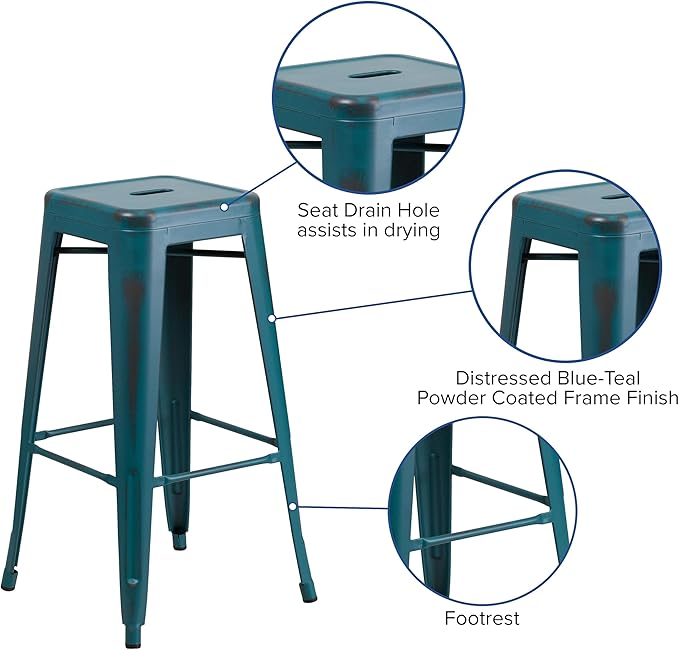 Flash Furniture Kai Commercial Grade 30" High Backless Distressed Kelly - Image 5