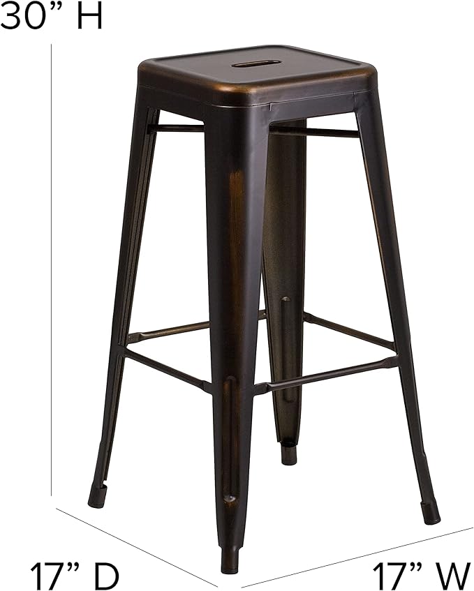 Flash Furniture Kai Commercial Grade 4 Pack 30" High Backless Distressed Copper - Image 3