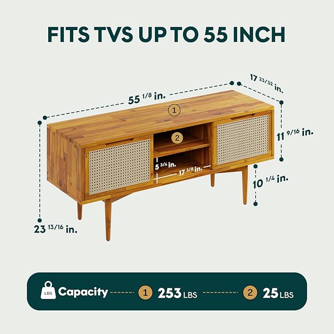 Bme Oliver TV Stand for TVs up to 55", Mid-Century Solid Wood TV Console - Image 2