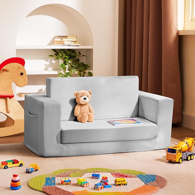 Kids Couch, 2-in-1 Toddler Chair Comfy 1-3 Years, Convertible Kids Chair - Image 2