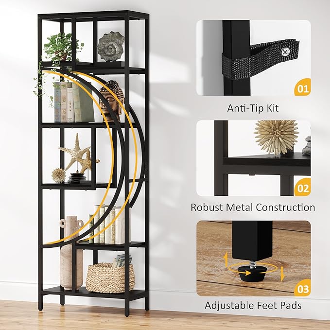 Geometric Bookshelf, 70.9" Tall Bookcase - Image 7