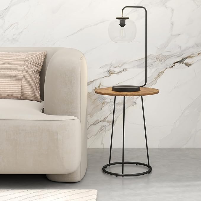 Manora Small Round Side Table, Rustic Brown Wood Accent Table - Image 5