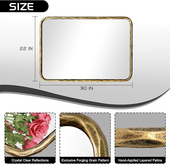 BEGINS Hand-Forged Steel Wall Mirror, 30x22 Inch Vintage Solid Steel Frame - Image 4