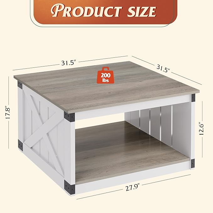 WLIVE Coffee Table, Farmhouse Coffee Table - Image 3