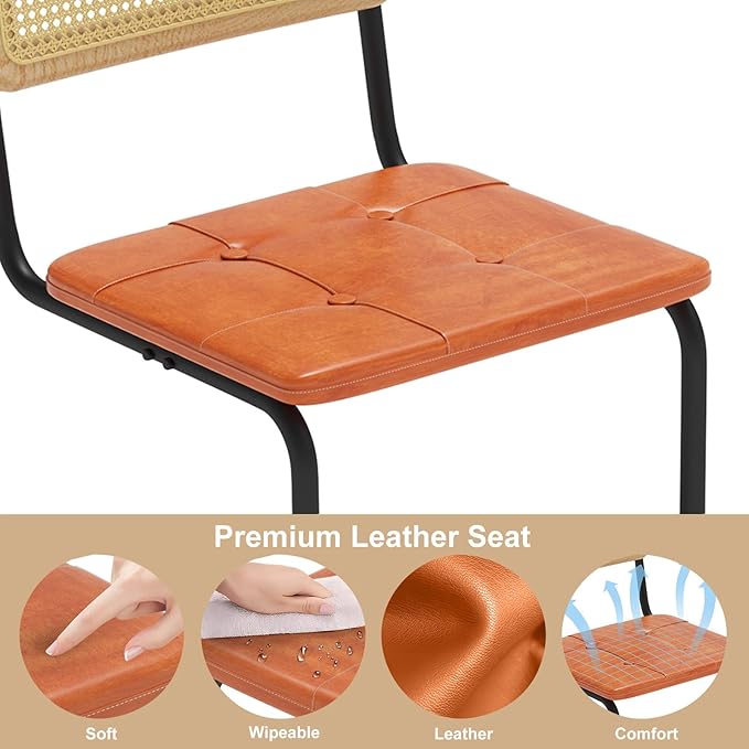 400lbs - Heavy Duty Rattan Dining Chair, Armrest Leather Cushions and Metal - Image 5