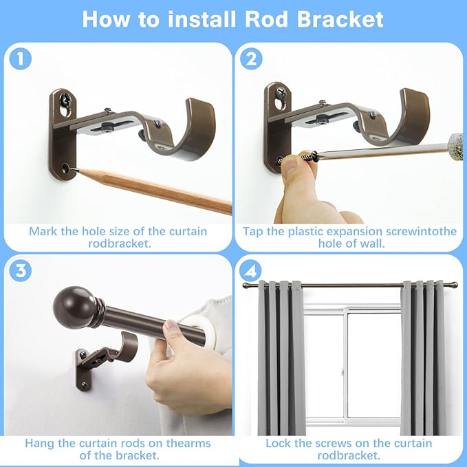 Curtain Rods for Windows 16 to 120 Inches, Curtain Rod Max Adjustable Length of - Image 5