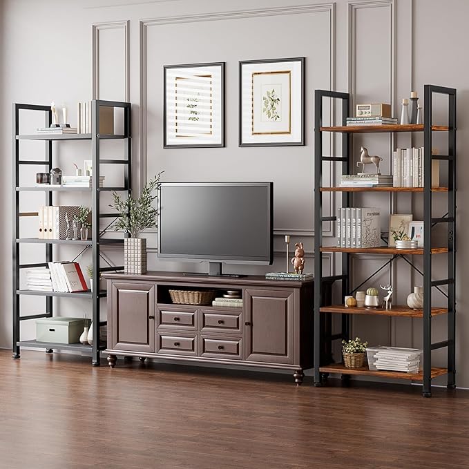 DUMOS 5-Tier Book Shelf Tall Modern Bookcase Set of 2 - Image 8