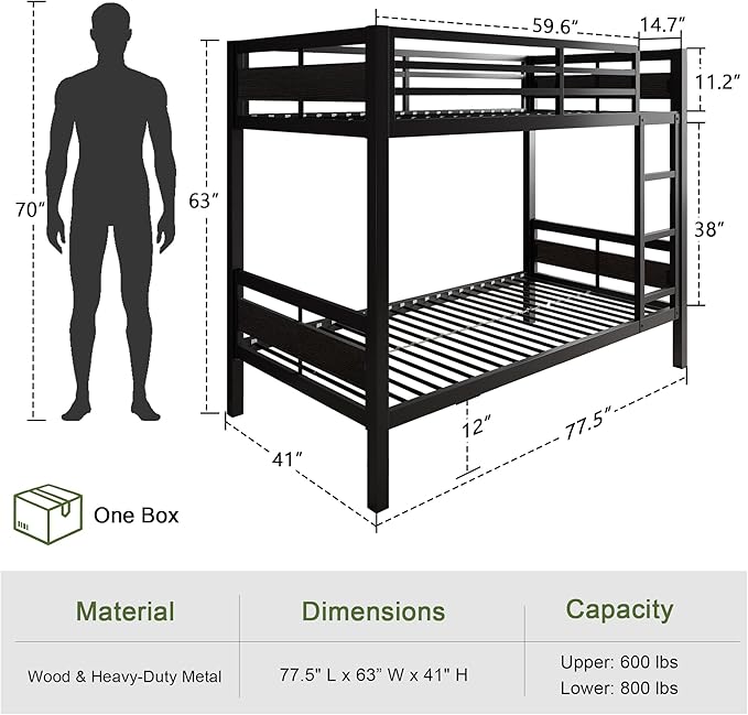 Feonase Metal Twin Over Twin Bunk Bed - Image 2