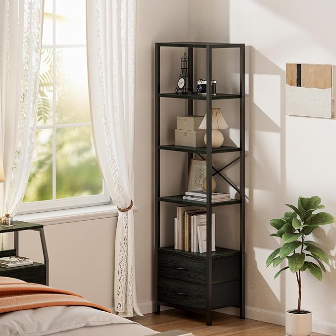 Furnulem 5-Tier Corner Shelf, Narrow Bookshelf - Image 8