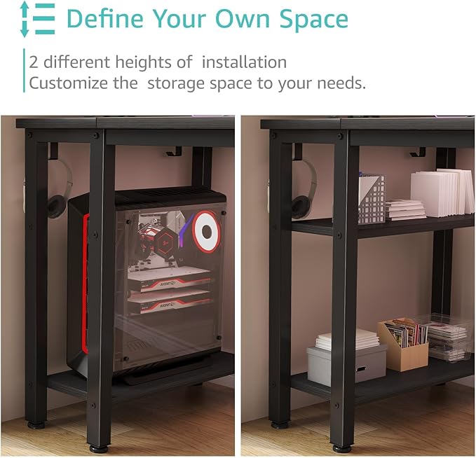 Lufeiya Gaming Desk with 4 Fabric Drawers & Storage Shelves, 55 inch Computer - Image 6