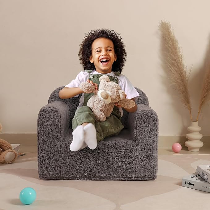 Kids Snuggly-Soft Sherpa Chair, Cuddly Toddler Foam Chair - Image 2