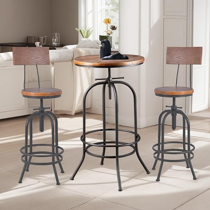 Industrial Bar Table Height Adjustable 37.4-45.3inch Vintage Swivel Pub Tables - Image 5