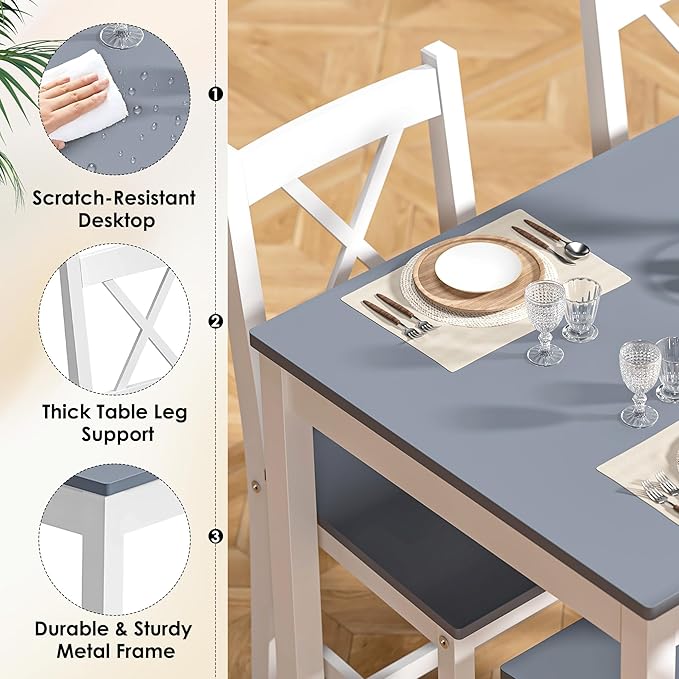 SogesPower Dining Table Set for 4, Wood Rectangular Kitchen Dining Table Set - Image 5