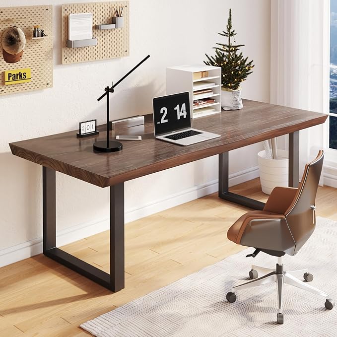 Solid Wood Computer Desk 55.1-inch Large Office Desk Home Simple Modern Long by jinhuajinwei