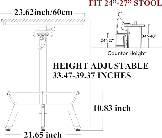 LOKKHAN 33.5-39.4 Inch Tall Industrial Bar Table-Adjustable Bar Height Bistro - Image 4