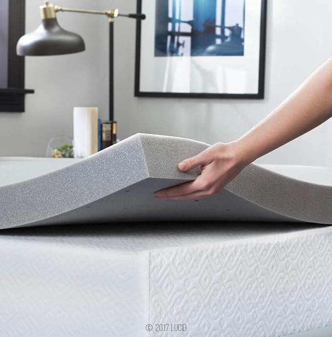Lucid 3 Inch Ventilated Bamboo Charcoal Memory Foam Mattress Topper, - Image 3