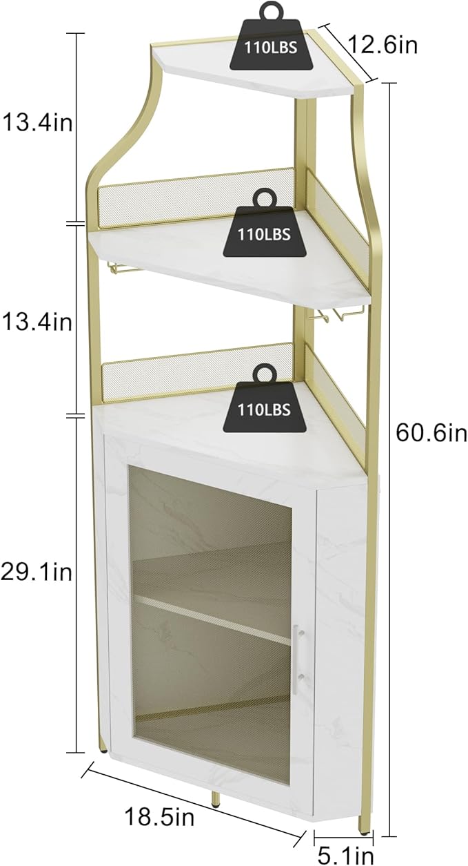GAOMON Corner Bar Cabinet with Glass Holder, Industrial Wine Cabinet with - Image 2