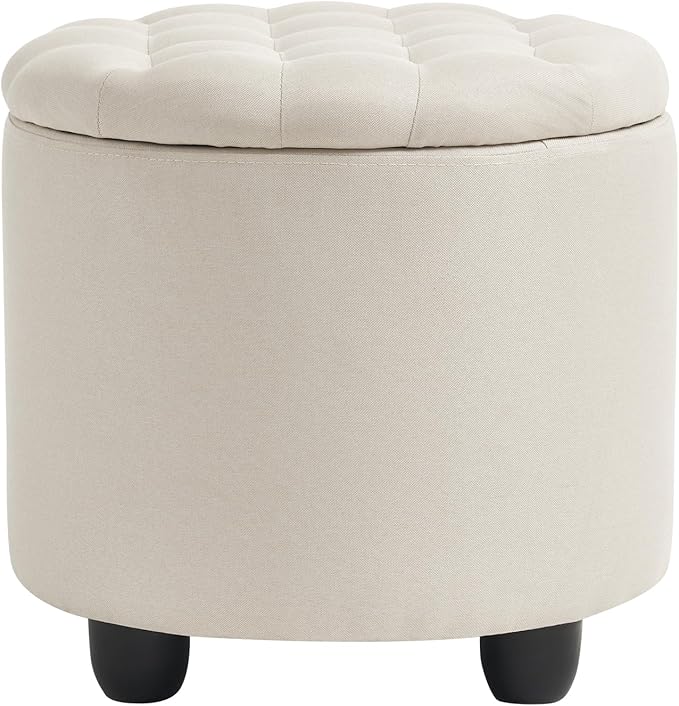Furniliving Modern Round Storage Ottoman, Button Tufted Ottoman Foot Stools - Image 9