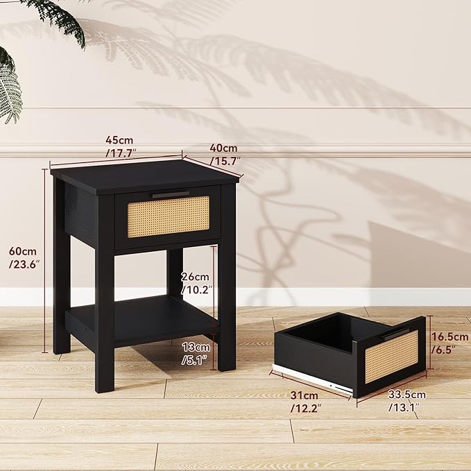 IBUYKE Rattan Nightstand, Boho Night Stand - Image 3