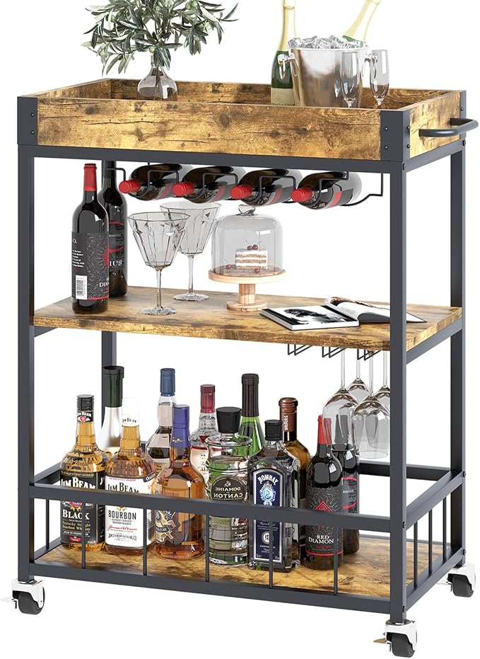 Bar Cart Serving Wine 3 Tier Home Rolling Rack by EternalHome