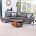 Dark Grey L-Shaped 3-Piece Faux Leather Sofa by Unknown