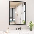 Rectangle Bathroom Mirror 28x36 Inch, Matte Black Framed, 4MM Tempered Glass by JISOSO