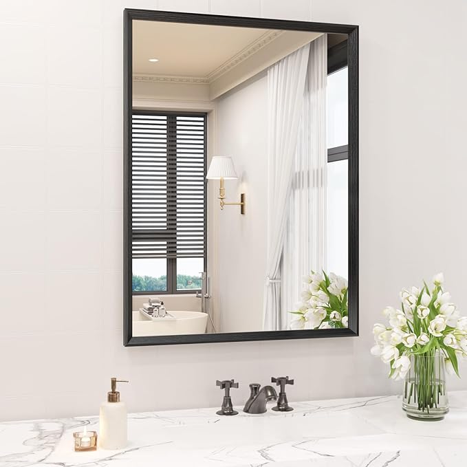 20x30 Inch Bathroom Mirror, Matte Black Framed Rectangle, 4MM Tempered Glass - Image 2
