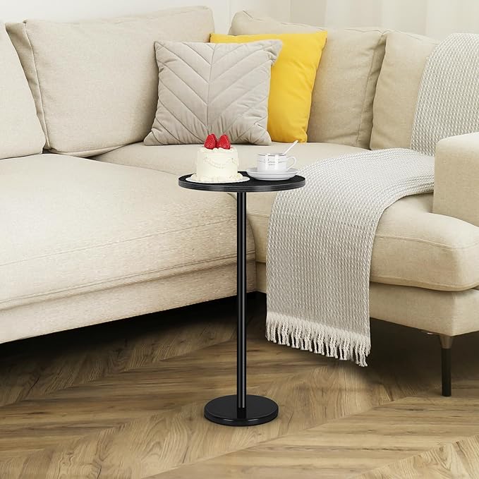 Round Side Table Small End Table Set of 2 Black Round Coffee Table Modern - Image 2