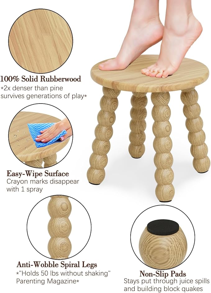 Masupu Solid Wooden Step Stool for Adults Kids, 11 inch Small Foot Stool - Image 5