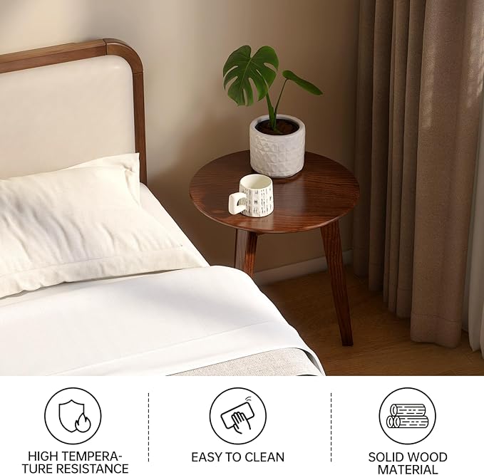 100% Solid Oak Round Side Table, Small Bedside Table - Image 3