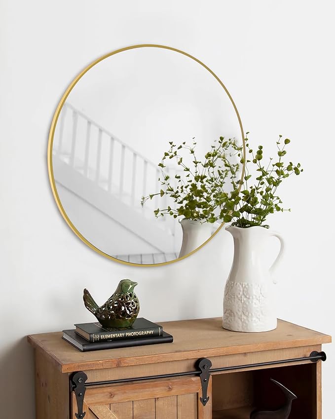 Gold Round Mirror, Bathroom 24 Inch Vanity Wall Mirror, Modern Circle Mirror - Image 4