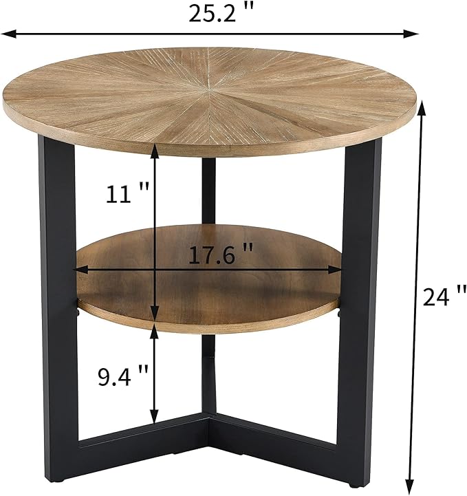 LEEMTORIG Round Side Table, Large 2-Tier End Table Nightstand - Image 2