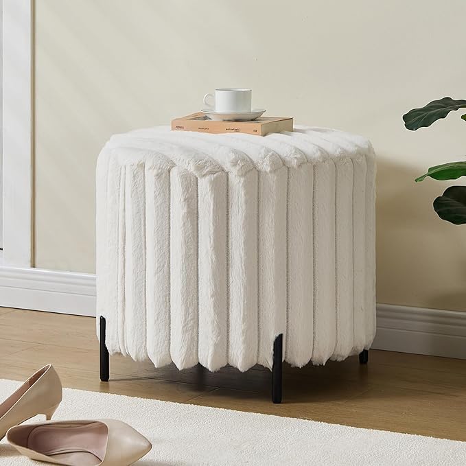 Furniliving Modern Round Ottoman, Large Size Bedroom Ottoman Footstool Round - Image 3