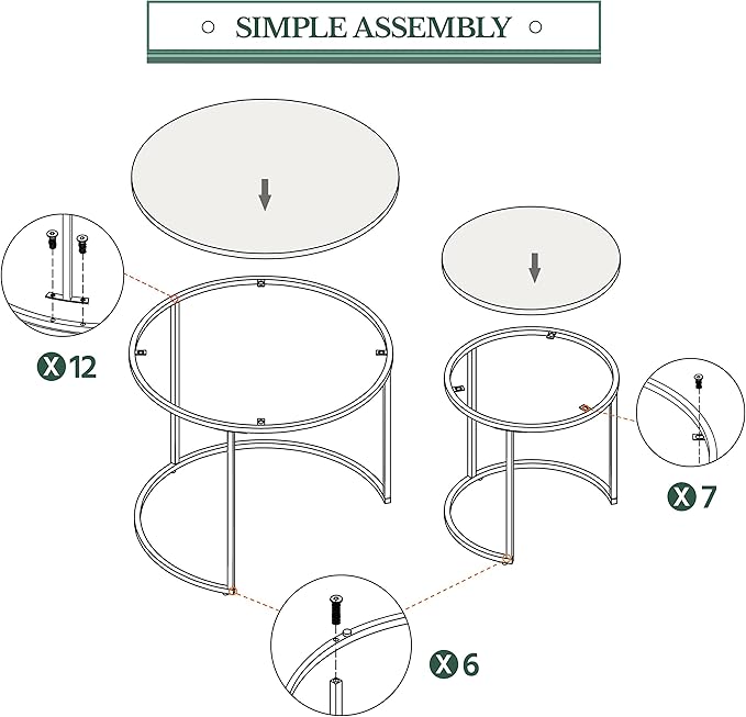 Yaheetech Nesting Coffee Table, Round Coffee Table - Image 7