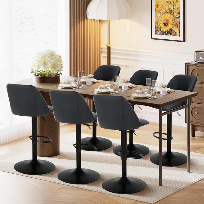 COLAMY Bar Stools Set of 6, Modern Swivel Bar Chairs, Adjustable PU Leather - Image 10