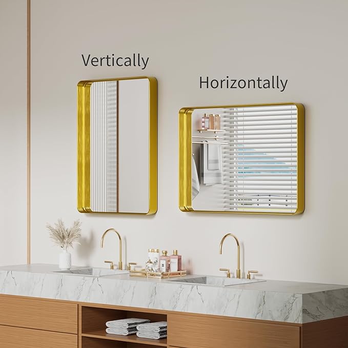 Koonmi Gold Bathroom Mirror for Wall, 22x30 Inch Matte Metal Deep Framed - Image 6