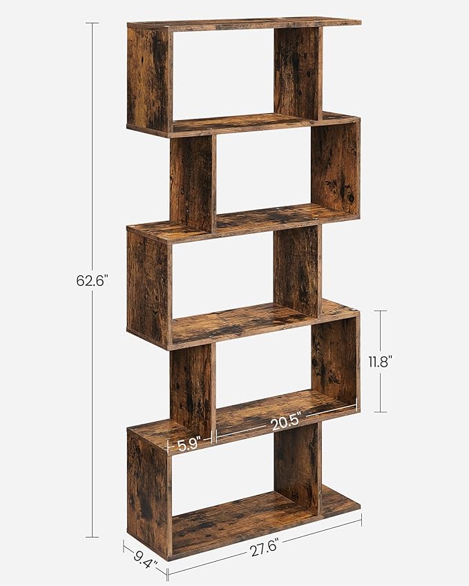VASAGLE Bookcase, 5-Tier Bookshelf, Display Shelf and Room Divider, - Image 3
