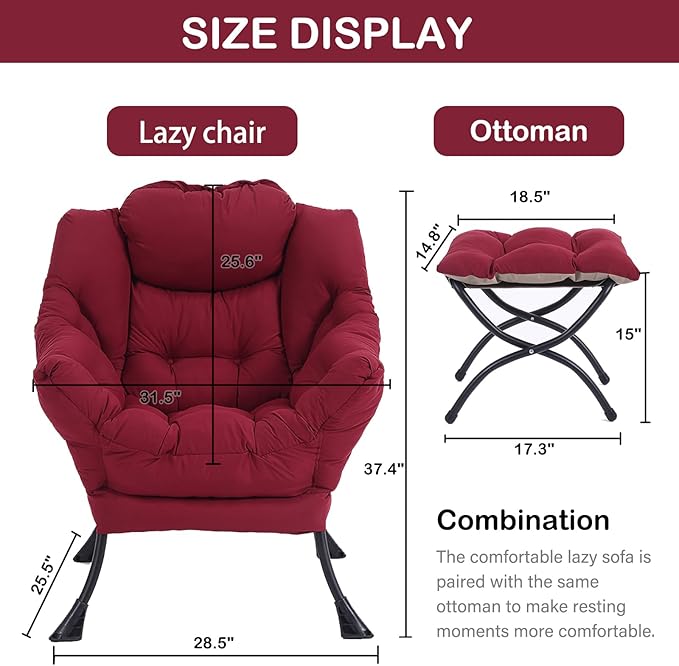 LITA Lazy Chair with Ottoman, Modern Accent Leisure Upholstered Sofa, - Image 3