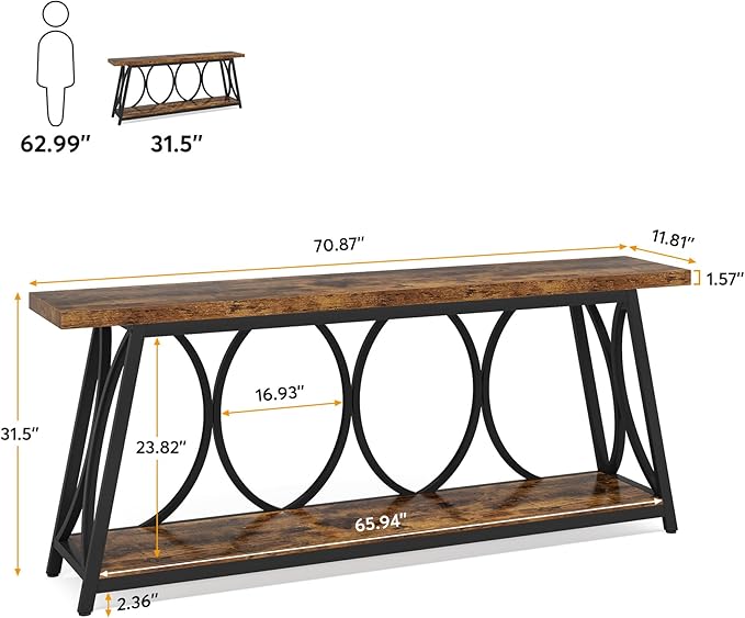 Tribesigns 70.9 inch Extra Long Console Table, Industrial Sofa Table Behind - Image 2