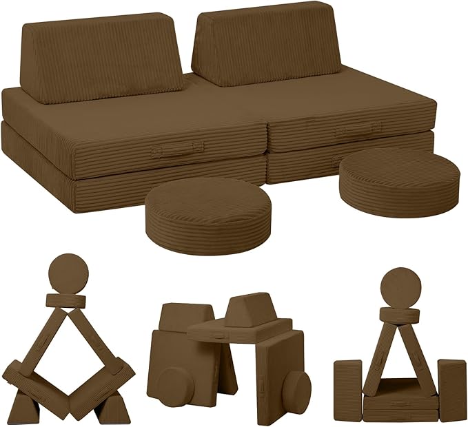 MeMoreCool Kids Couch for Playroom, Corduroy Convertible Toddler Couch by MeMoreCool
